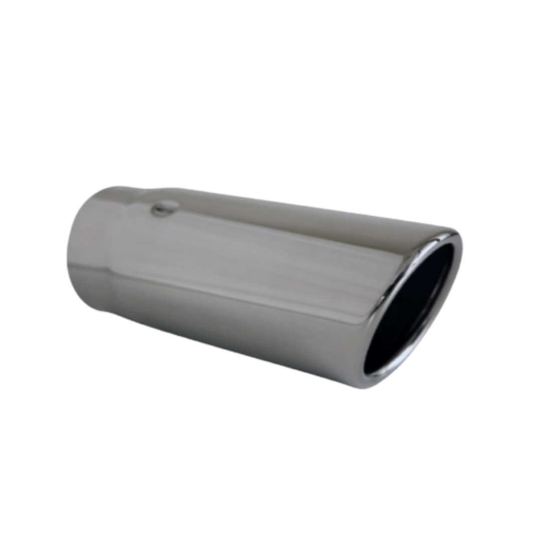 ANGLE CUT ROLLED IN STAINLESS STEEL EXHAUST TIP - 2.25" INLET - 2.5" OUTLET (6.5" LONG)