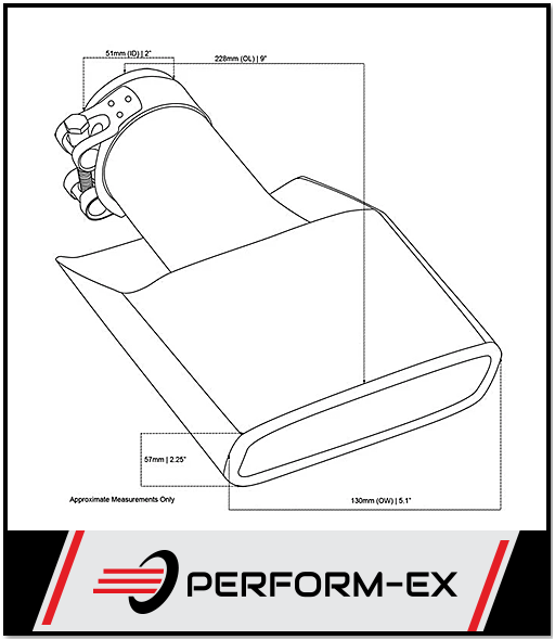 ANGLE CUT ROLLED IN STAINLESS STEEL EXHAUST TIP - 2" INLET - 130MM X 55MM OVAL OUTLET (9" LONG)