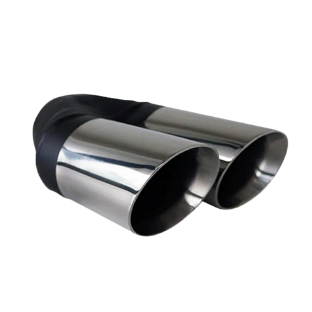 ANGLE CUT INNER CONE STAINLESS STEEL EXHAUST TIP - 2.25" INLET - TWIN 3" OUTLET (LHS)