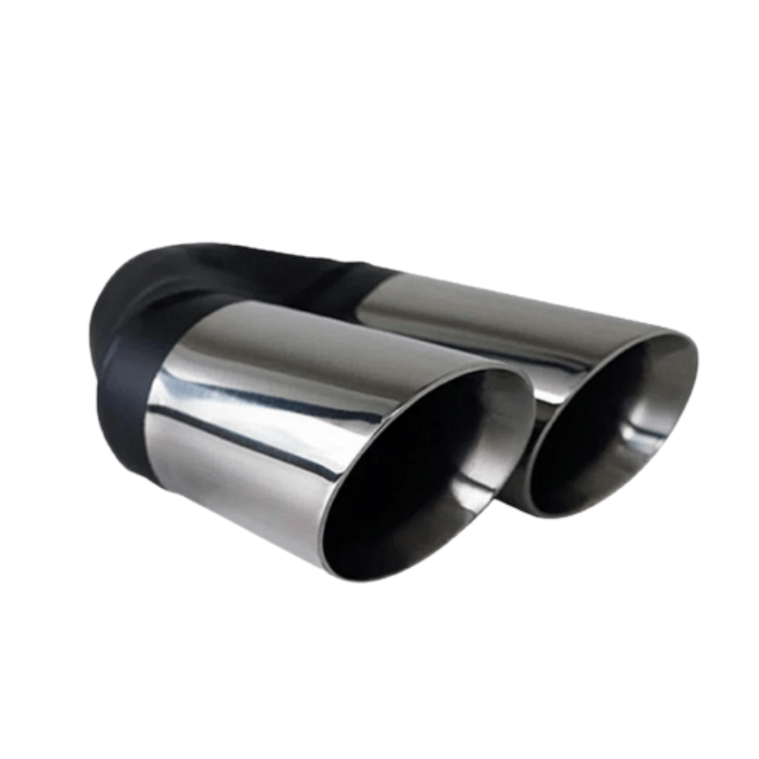 ANGLE CUT INNER CONE STAINLESS STEEL EXHAUST TIP - 2.5" INLET - TWIN 3" OUTLET (RHS)