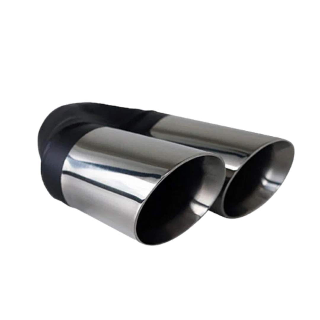 ANGLE CUT INNER CONE STAINLESS STEEL EXHAUST TIP - 2.5" INLET - TWIN 3" OUTLET (RHS)