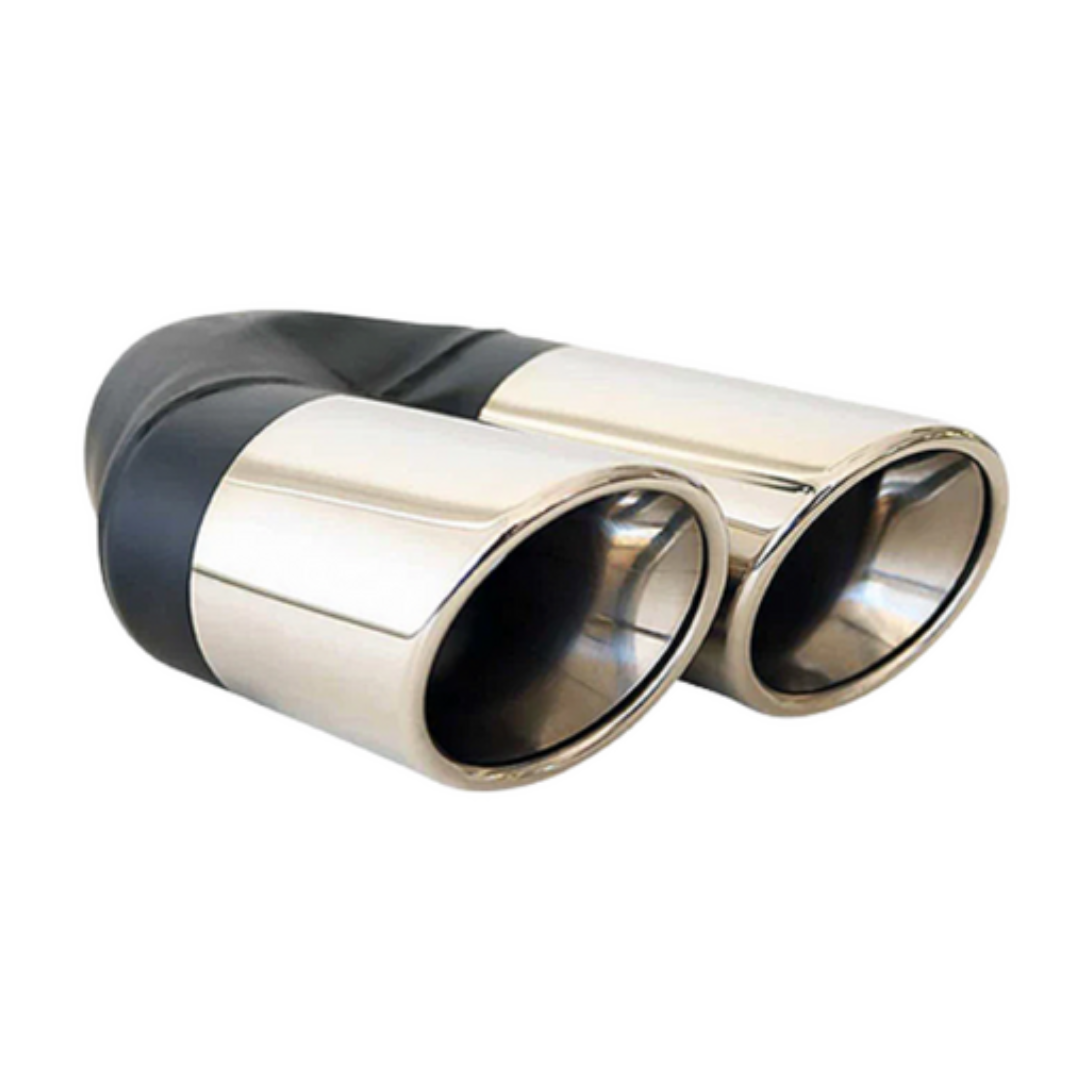 ANGLE CUT ROLLED INNER CONE STAINLESS STEEL EXHAUST TIP - 2.25" INLET - TWIN 3" OUTLET (RHS)