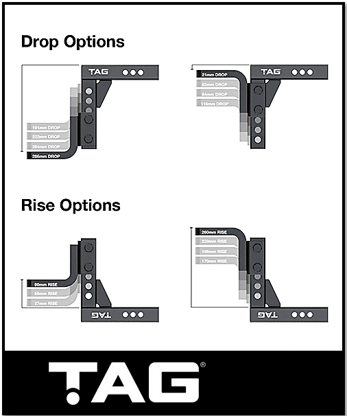 TAG ADJUSTABLE HEAVY DUTY TOW BALL MOUNT - 90° FACE, 50MM SQUARE HITCH (UNTTBM450)