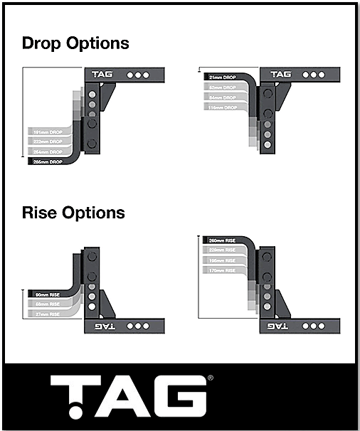TAG ADJUSTABLE HEAVY DUTY TOW BALL MOUNT - 90° FACE, 50MM SQUARE HITCH (UNTTBM450)