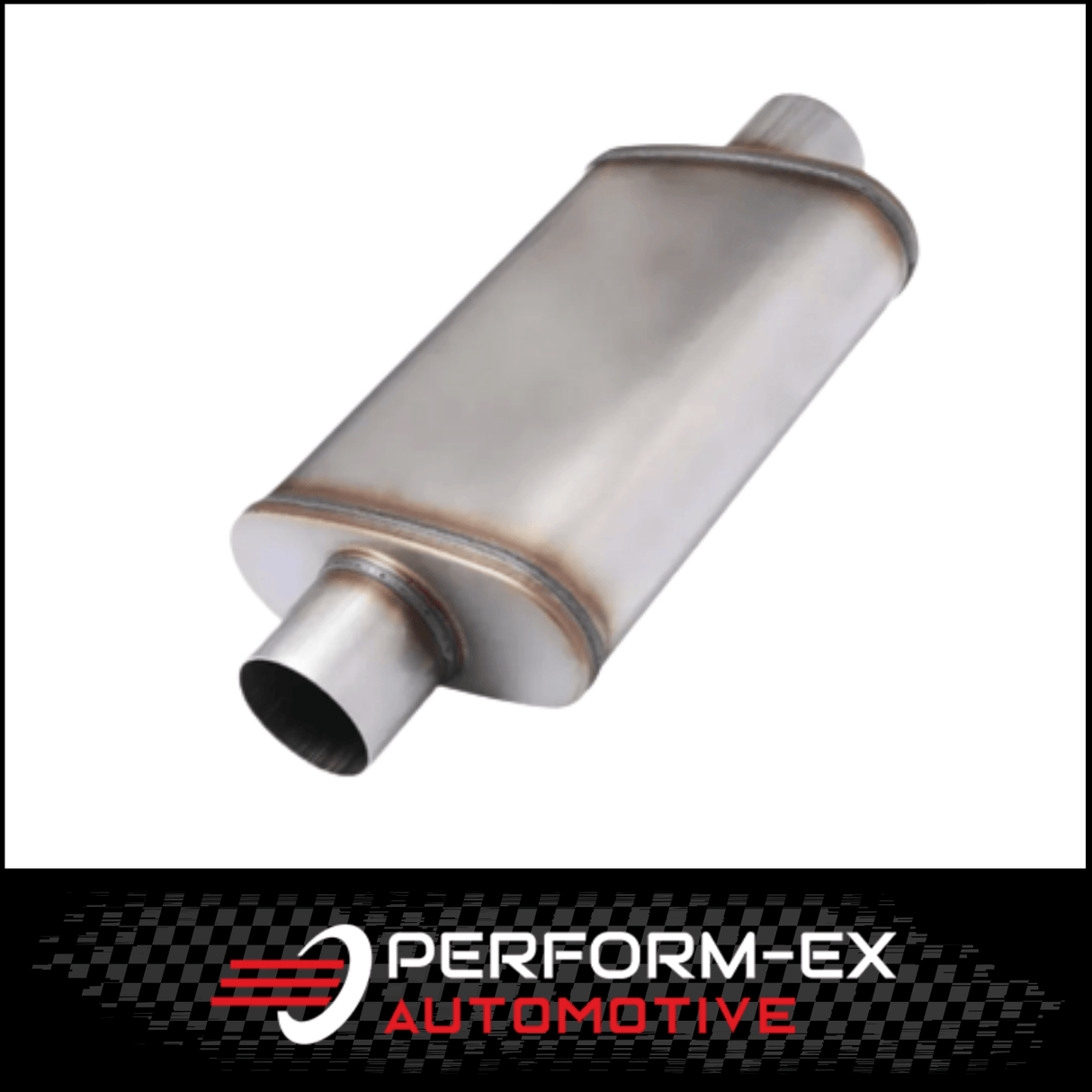 UNIVERSAL 409 STAINLESS STEEL MUFFLER 2.5" CENTRE/CENTRE - 8" X 5" X 14" LONG OVAL - MEGA FLOW (D726M-409)