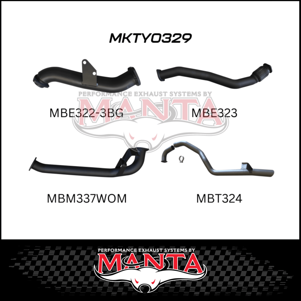 MANTA 3" TURBO BACK EXHAUST SYSTEM WITH PIPE ONLY FITS TOYOTA LANDCRUISER HZJ105R 4.2L 1HZ WITH 3 BOLT GARRETT TURBO 1998-2007 (MKTY0329)