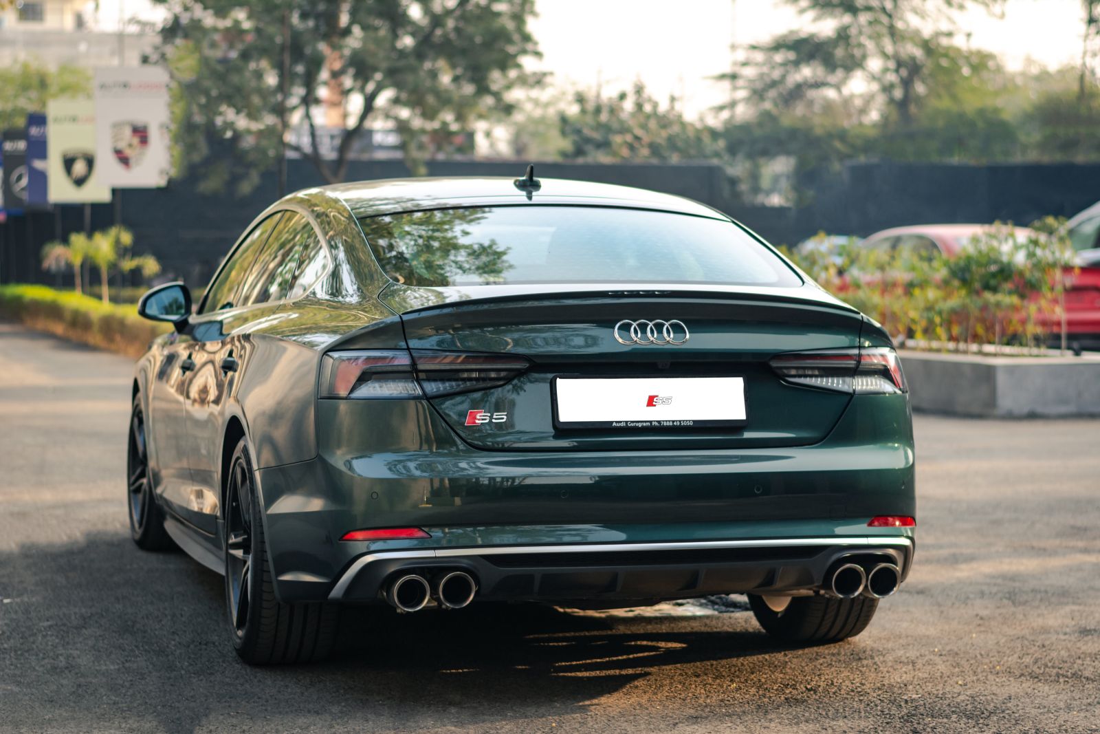 A black Audi on the road.