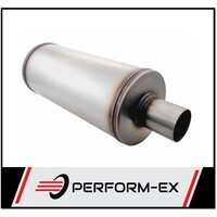 PERFORM-EX 6" ROUND X 14" LONG 2 1/4" 409 STAINLESS MEGA FLOW UNIVERSAL MUFFLER