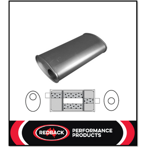 8" x 5" OVAL 16" LONG 2" O/C TURBO FLOW REDBACK UNIVERSAL MUFFLER (D535TBN)
