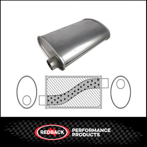 10" X 4" OVAL 14" LONG 2.25" O/O MEGA FLOW REDBACK UNIVERSAL MUFFLER (F628M)