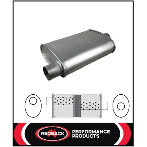 10" X 4" OVAL 14" LONG 2 1/2" O/C GLASS PACKED REDBACK UNIVERSAL MUFFLER