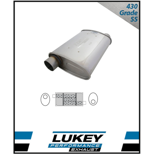 10" x 4" OVAL 14" LONG 2.5" O/O TRIFLOW LUKEY STAINLESS STEEL UNIVERSAL MUFFLER (F728GPN-430L)