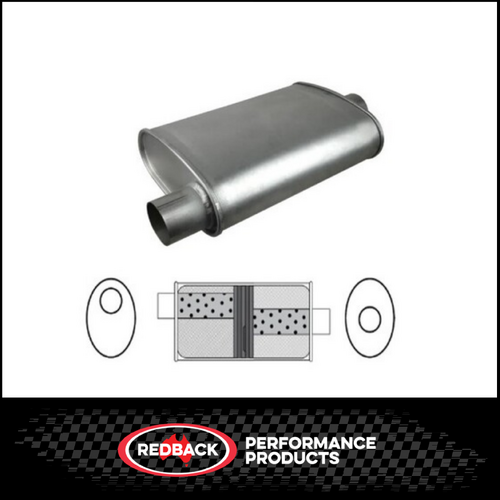 8" X 4" OVAL 14" LONG 2.25" O/C BAFFLED REDBACK UNIVERSAL MUFFLER (J627GPB)
