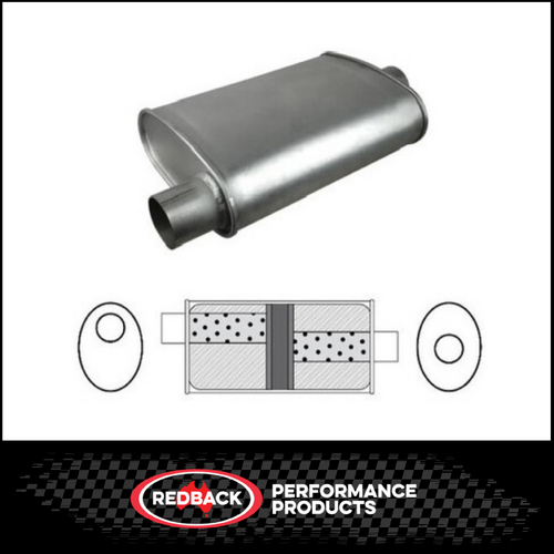 8" X 4" OVAL 16" LONG 2.5" O/C GLASS PACKED REDBACK UNIVERSAL MUFFLER (J735GPC)