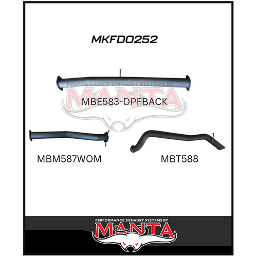 MANTA 3" DPF BACK EXHAUST SYSTEM FITS FORD RANGER PXII PXIII 3.2L 10/2016-2022 - PIPE ONLY (MKFD0252)