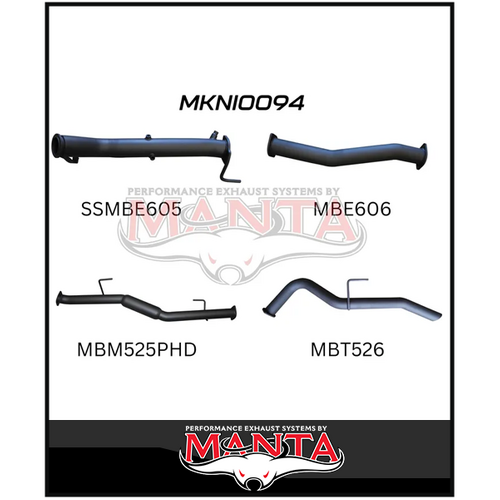 MANTA 3" TURBO BACK EXHAUST WITH NO CAT/HOTDOG FITS NISSAN NAVARA D23 NP300 2.3L TD 4CYL 2015-ON (MKNI0094)
