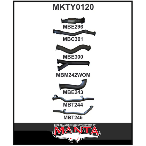 MANTA 3" TWIN TURBO BACK EXHAUST SYSTEM WITH CAT/NO MUFFLER FITS TOYOTA LANDCRUISER VDJ79R 4.5L V8 DUAL CAB 2012-2016 (MKTY0120)