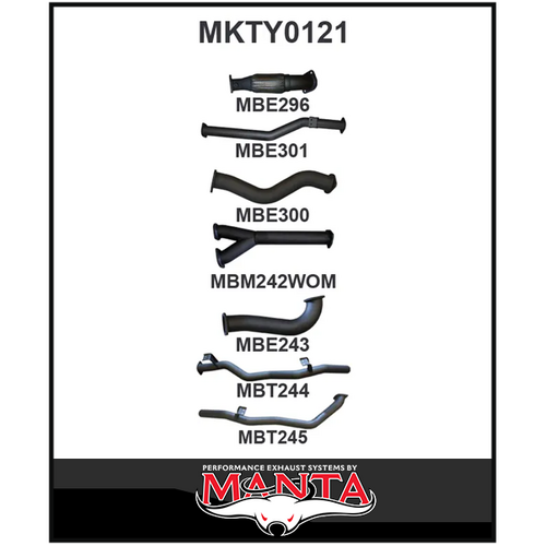 MANTA 3" TWIN TURBO BACK EXHAUST SYSTEM NO CAT/NO MUFFLER FITS TOYOTA LANDCRUISER VDJ79R 4.5L V8 DUAL CAB 2012-2016 (MKTY0121)