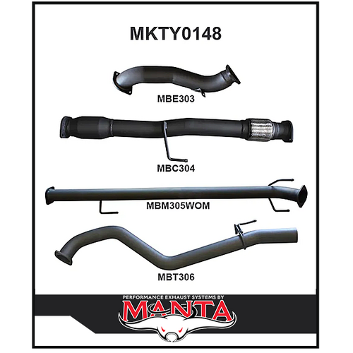 MANTA 3" TURBO BACK CAT/PIPE ONLY EXHAUST SYSTEM FITS TOYOTA HILUX KUN26R 3.0L 4CYL 2005-2015 (MKTY0148)