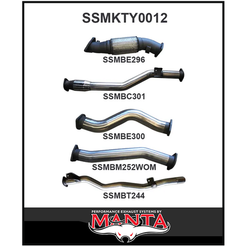 MANTA 3" STAINLESS STEEL TURBO BACK EXHAUST SYSTEM WITH CAT/NO MUFFLER FITS TOYOTA LANDCRUISER VDJ79R 4.5L V8 DUAL CAB 2012-2016 (SSMKTY0012)