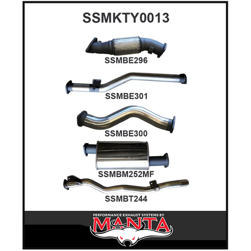 MANTA 3" STAINLESS STEEL TURBO BACK EXHAUST SYSTEM NO CAT/WITH MUFFLER FITS TOYOTA LANDCRUISER VDJ79R 4.5L V8 DUAL CAB 2012-2016 (SSMKTY0013)