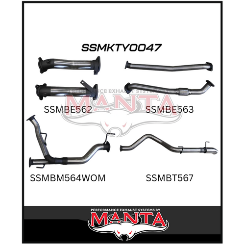 MANTA 2.5" TWIN INTO 3" STAINLESS STEEL TURBO BACK EXHAUST SYSTEM WITH NO CATS/NO MUFFLERS FITS TOYOTA LANDCRUISER VDJ200R 2007-2015 (SSMKTY0047)