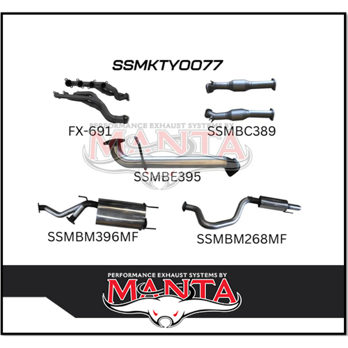 MANTA EXTRACTORS, CATS & 3" CAT BACK EXHAUST SYSTEM WITH CENTRE & REAR MUFFLER FITS TOYOTA LANDCRUISER UZJ100R 1998-2007 (SSMKTY0077)
