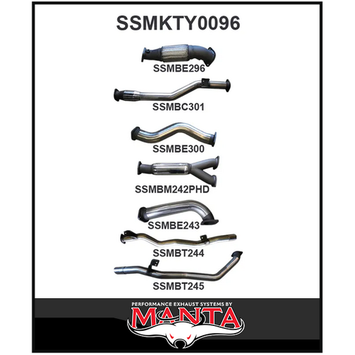 MANTA 3" STAINLESS STEEL TWIN TURBO BACK EXHAUST SYSTEM WITH CAT/HOTDOG FITS TOYOTA LANDCRUISER VDJ79R 4.5L V8 DUAL CAB 2012-2016 (SSMKTY0096)