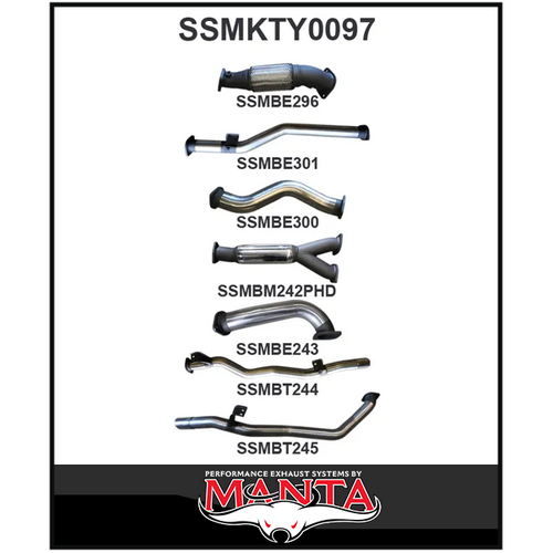 MANTA 3" TWIN STAINLESS STEEL TURBO BACK EXHAUST SYSTEM NO CAT/WITH HOTDOG FITS TOYOTA LANDCRUISER VDJ79R 4.5L V8 DUAL CAB 2012-2016 (SSMKTY0097)