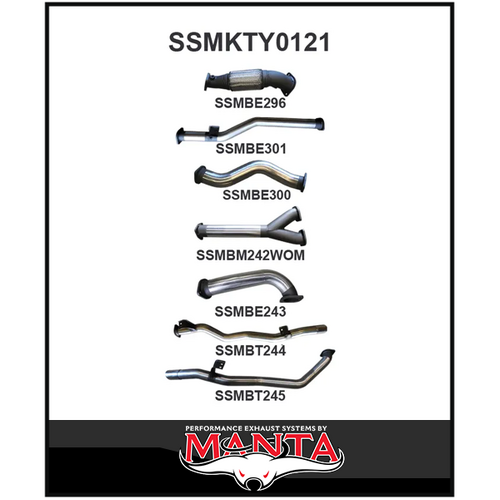 MANTA 3" TWIN TURBO BACK EXHAUST SYSTEM NO CAT/NO MUFFLER FITS TOYOTA LANDCRUISER VDJ79R 4.5L V8 DUAL CAB 2012-2016 (SSMKTY0121)
