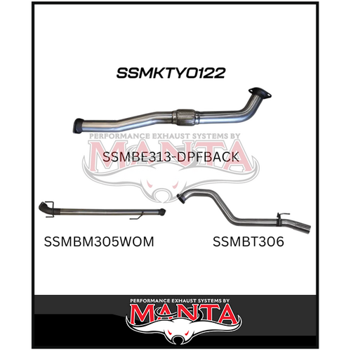 MANTA 3" STAINLESS STEEL DPF BACK EXHAUST SYSTEM WITH PIPE ONLY FITS TOYOTA HILUX GUN126R 2.8L N80 2015-ON (SSMKTY0122)