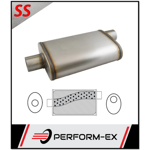 9" X 4" OVAL 14" LONG 2.25" O/C MEGA POWER 409 S/STEEL UNIVERSAL MUFFLER (STR7600-409)