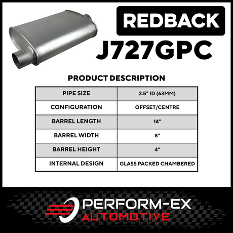 8" x 4" OVAL 14" LONG 2.5" O/C GLASS PACKED REDBACK UNIVERSAL MUFFLER (J727GPC)