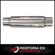 UNIVERSAL 304 STAINLESS STEEL MUFFLER 4" CENTRE/CENTRE - 14" LONG X 5" ROUND - MEGA FLOW (BW14CC400M-304NP)