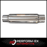 UNIVERSAL 304 STAINLESS STEEL MUFFLER 4" CENTRE/CENTRE - 14" LONG X 5" ROUND - MEGA FLOW (BW14CC400M-304NP)