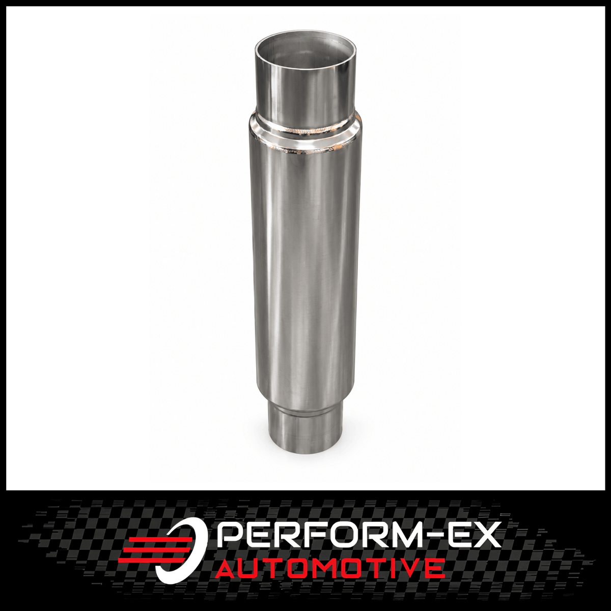 UNIVERSAL 304 STAINLESS STEEL MUFFLER 4" CENTRE/CENTRE - 14" LONG X 5" ROUND - MEGA FLOW (BW14CC400M-304NP)