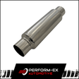 UNIVERSAL 304 STAINLESS STEEL MUFFLER 4" CENTRE/CENTRE - 14" LONG X 5" ROUND - MEGA FLOW (BW14CC400M-304NP)