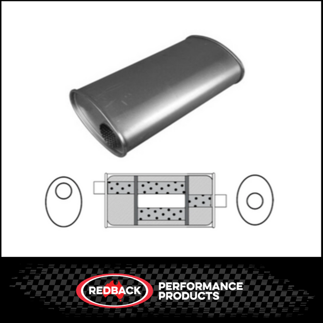 8" x 5" OVAL 16" LONG 2" O/C TURBO FLOW REDBACK UNIVERSAL MUFFLER (D535TBN)