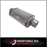 UNIVERSAL 409 STAINLESS STEEL MUFFLER 3" CENTRE/CENTRE - 8" X 5" X 14" LONG OVAL - MEGA FLOW (D826M-409)