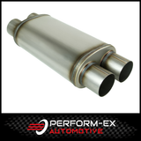 UNIVERSAL 409 STAINLESS STEEL MUFFLER 3" DUAL IN/OUT - 8" X 5" X 14" LONG OVAL - MEGA FLOW (D826X-409)