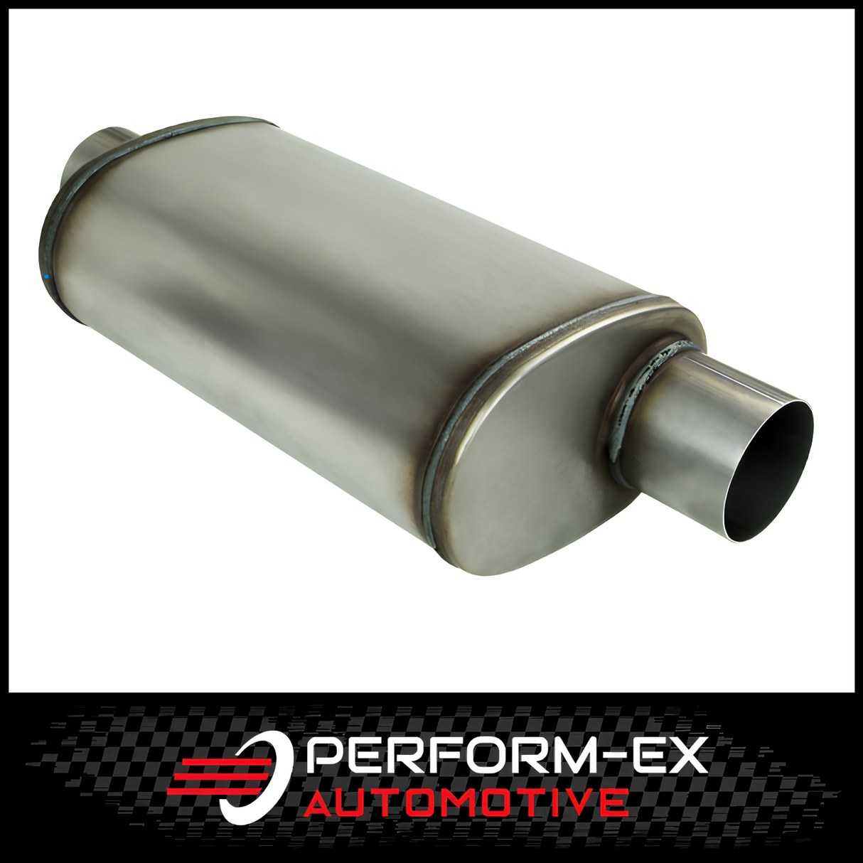 UNIVERSAL 409 STAINLESS STEEL MUFFLER 3" OFFSET/CENTRE - 8" X 5" X 14" LONG OVAL - MEGA FLOW (D827M-409)