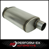 UNIVERSAL 409 STAINLESS STEEL MUFFLER 3" OFFSET/CENTRE - 8" X 5" X 14" LONG OVAL - MEGA FLOW (D827M-409)