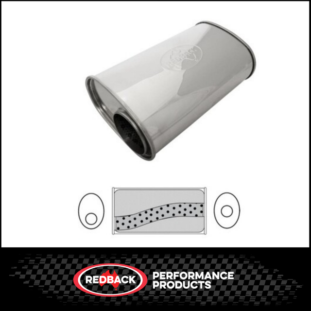 9" X 5" OVAL 14" LONG 3.5" O/C MEGA POWER 304 STAINLESS STEEL UNIVERSAL MUFFLER (D927MN-304)