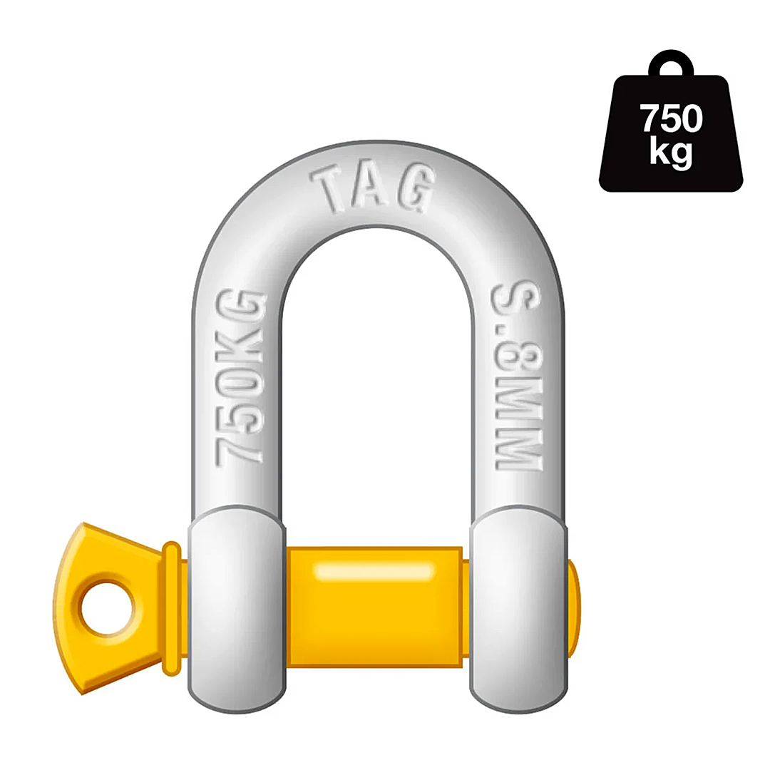 TAG DROP FORGED CARBON STEEL D-SHACKLE - LOAD RATE 750KG 8MM (DSG008)
