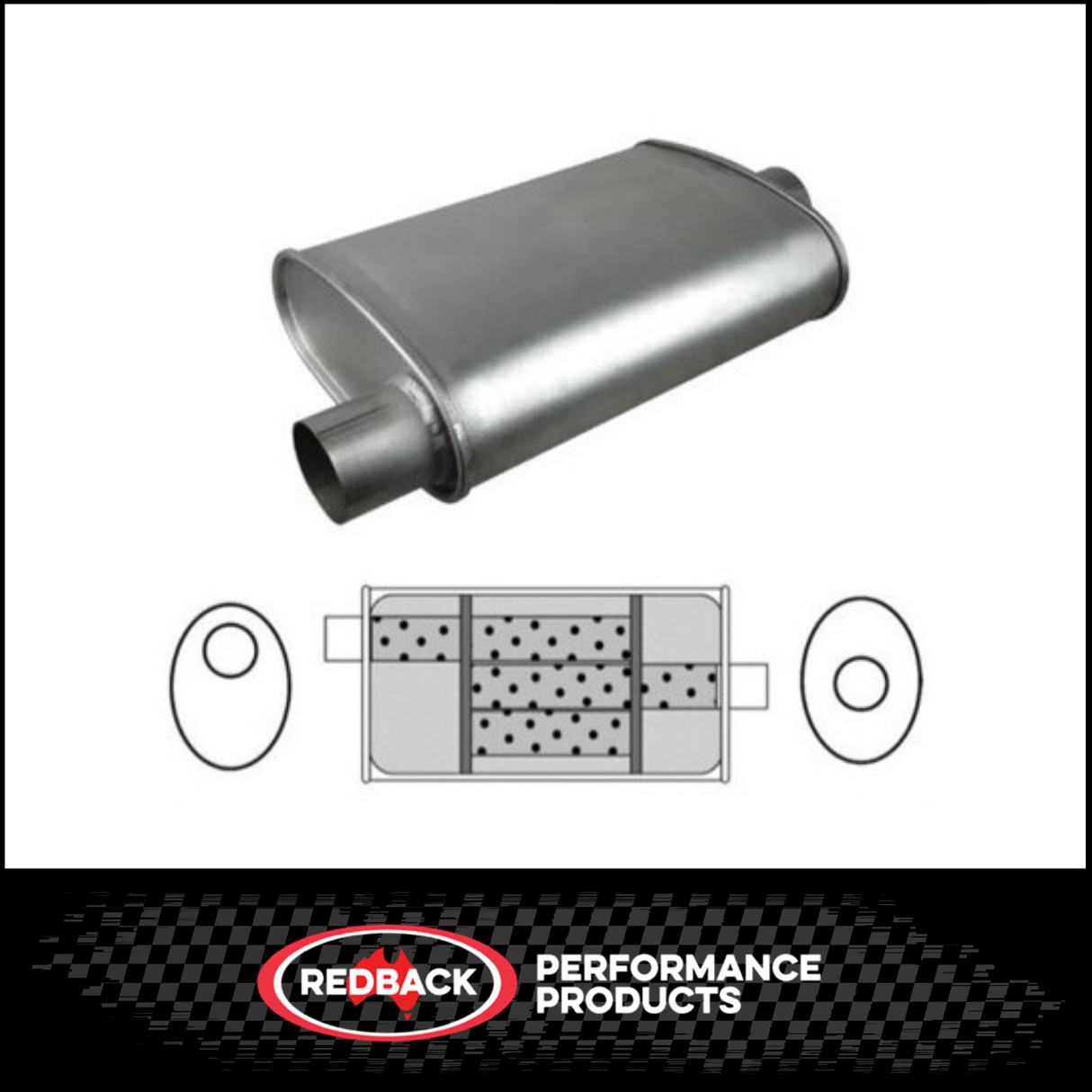 10" X 4" OVAL 14" LONG 2.25" O/C TRIFLOW REDBACK UNIVERSAL MUFFLER (F627GP)