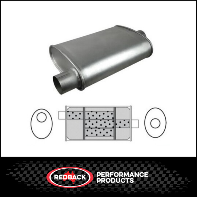 10" X 4" OVAL 16" LONG 2.25" O/C TRIFLOW REDBACK UNIVERSAL MUFFLER (F635GP)