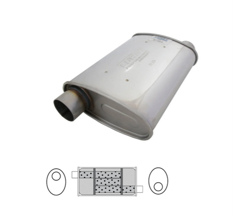 10" x 4" OVAL 14" LONG 2.5" O/O TRIFLOW LUKEY STAINLESS STEEL UNIVERSAL MUFFLER (F728GPN-430L)