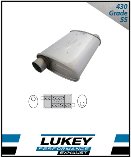 10" x 4" OVAL 14" LONG 2.5" O/O TRIFLOW LUKEY STAINLESS STEEL UNIVERSAL MUFFLER (F728GPN-430L)