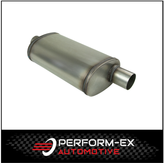 UNIVERSAL 409 STAINLESS STEEL MUFFLER 3" OFFSET/CENTRE - 11" X 5" X 18" LONG OVAL - MEGA FLOW (H843M-409)