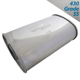 8" x 4" OVAL 14" LONG 2" O/C MEGAFLOW LUKEY STAINLESS STEEL UNIVERSAL MUFFLER (J527MN-430L)